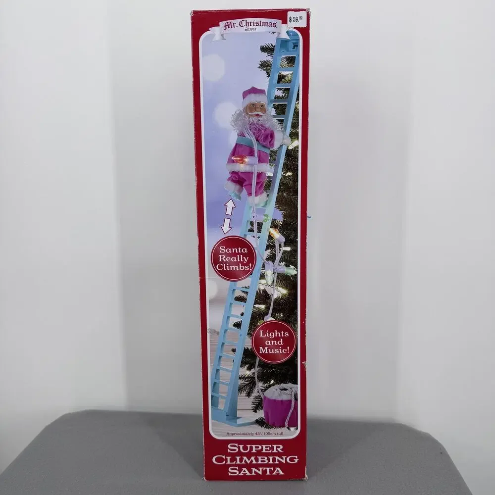 Mr Christmas Super Climbing Santa 43in Ladder Animated Lights Music Indoor Decor